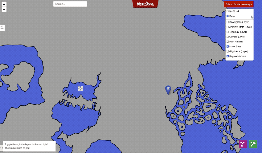 Maps can link directly to other maps in World Anvil’s interactive fantasy map maker